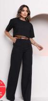 Modas Domi Conjunto Meghan em Gabardine Calça Pantalona e Cropped Elegante Social M130