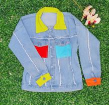 MODAS DOMI Jaqueta Jeans Detalhes Coloridos J50