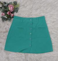 MODAS DOMI Saia Alfaiataria Curta Fechamento de Botões Bolso na Frente Casual Premium 033