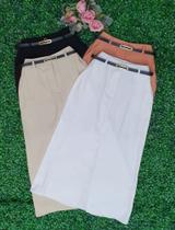 MODAS DOMI Saia Longa com Cinto Fenda Frontal Coleção Nova 1056