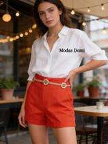 Modas Domi Short Alfaiataria Bolsos Laterais Zíper Acompanha Cinto C9253