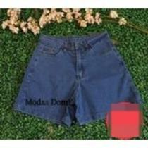 Modas Domi Short Jeans Feminino Cintura Alta Bolsos Traseiros Presença de Passante 91115 Modas Domi Short Jeans Feminino Cintura Alta Bolsos Traseiros Presença de Passante 91115