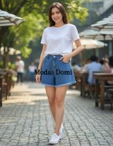 Modas Domi Short Jeans Feminino Cintura Alta Godê J9224 Modas Domi Short Jeans Feminino Cintura Alta Godê J9224