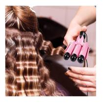 Modelador de Cachos Tri-ondas Ondulador Rosa Bivolt Crie Penteados Deslumbrantes com Facilidade