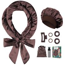 Modeladores de cabelo noturnos Gwabee Satin Heatless Curls para dormir em rolos de modelador de cabelo sem aquecimento para cachos, conjunto de hastes de ondulação acetinadas sem calor de 70" para mulheres com ondas longas, volume de cabelo marrom, 9 unidades