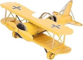 Modelo de avião decorativo: biplano retrô, ferro de 18 cm, amarelo Modelo de avião decorativo: biplano retrô, ferro de 18 cm, amarelo