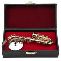 Modelo de saxofone alto miniatura com Stand e Case, instrumento banhado a ouro, ornamentos Modelo de saxofone alto miniatura com Stand e Case, instrumento banhado a ouro, ornamentos