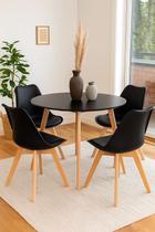 Modernize Sua Casa Novo Jogo Mesa Redonda Leda 90cm com 4 Cadeiras Ergonomicas Leda Pés Madeira