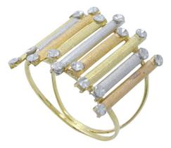 Moderno Anel Hastes Grade Filetes Ouro 18k 3 Cores Presente