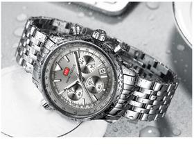 Moderno Mini Foco Aço Inoxidável Quartzo Cronógrafo 24 Horas