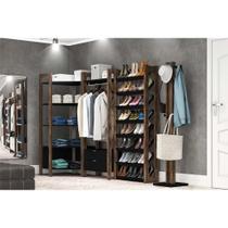 Modulado de Quarto 4 Peças (Módulo de Canto AZ1020 + Closet AZ1011 + Sapateira AZ1006 + Cabideiro AZ1018) Nogal/Preto - Tecno Mobili