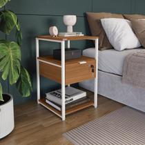 Módulo Auxiliar e Mesa de Cabeceira com Gaveta e Chave MDP e Aço Canela/Preto Fosco