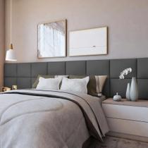 Módulo Cabeceira Cinza 30x40cm Modulada Estofada para Cama Box Queen King Solteiro ou Casal