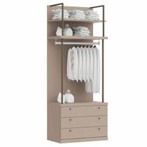 Módulo Cabideiro e 3 Gavetas Guarda Roupa Closet Modulado Smart Tube