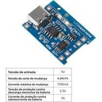 Módulo Carregador De Bateria De Lítio 18650 TP4056 De Função Dupla 5V 1A Tipo C 100un