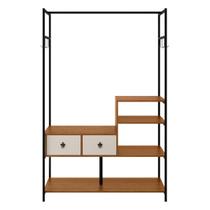 Módulo Closet Com Visual Aberto Design Moderno Cabideiro 2 Gavetas Industrial