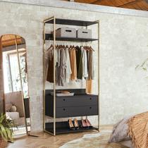 Modulo Closet Industrial com Cabideiro 2 Gavetas 89cm - Estrutura Metálica Moderna Preto