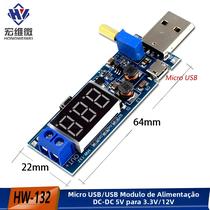 Módulo Conversor Ajustável Boost Buck Micro USB DC-DC 5V Para 3.3V 12V Para 1.2V-24V Fonte De