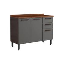 Módulo Cozinha Bertolini Gourmet Balcão Estilo 7124 3 Portas e 2 Gavetas c/ Tampo Cinza/Grafite