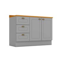 Módulo Cozinha Henn Americana Balcão p/ Pia c/ Tampo c/ 2 Portas e 3 Gavetas 120cm Cinza-Henn