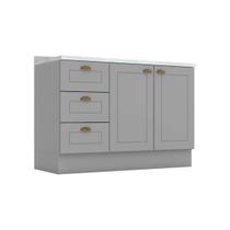 Módulo Cozinha Henn Americana Balcão p/ Pia c/ Tampo c/ 2 Portas e 3 Gavetas 120cm Cinza-Henn