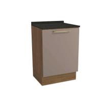 Módulo Cozinha Kappesberg Botanic Balcão Botanic M629 1 Porta c/Tampo 60cm Nogueira/Fendi/Preto Brilho - Kappesberg