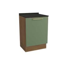 Módulo Cozinha Kappesberg Botanic Balcão Botanic M629 1 Porta c/Tampo 60cm Nogueira/Oliva/Preto Brilho - Kappesberg