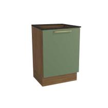 Módulo Cozinha Kappesberg Botanic Balcão Botanic M629 p/Cooktop 1 Porta c/Tampo 60cm Nogueira/Oliva/Preto Brilho - Kappesberg