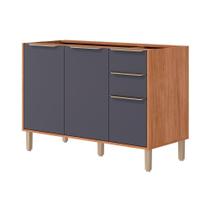 Módulo Cozinha MGM Divina Balcão c/ 3 Portas e 2 Gavetas s/Tampo 120cm Cinamomo/Titanium-MGM