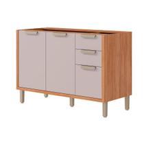 Módulo Cozinha MGM Divina Balcão s/ Tampo Eloise c/ 2 Portas e 3 Gavetas 120cm Cinamomo/Off White-MGM