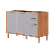 Módulo Cozinha MGM Divina Balcão s/ Tampo Eloise c/ 2 Portas e 3 Gavetas 120cm Cinamomo/Platina-MGM