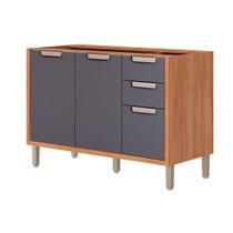 Módulo Cozinha MGM Divina Balcão s/ Tampo Eloise c/ 2 Portas e 3 Gavetas 120cm Cinamomo/Titanium-MGM