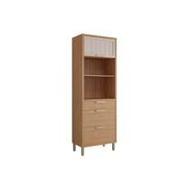 Módulo Cozinha MGM Estela Paneleiro Duplo Forno c/2 Gavetas e 2 Portas Basculantes Ripadas 70 cm Freijo/Off White-MGM