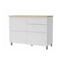 Módulo Cozinha Nesher Rainha Balcão p/Pia 1Porta Basculante e 4Gaveta c/Tampo 120 cm Branca/Nature - Nesher