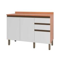 Módulo Cozinha Telasul Thela Macadâmia Balcão c/ Tampo Thela Macadâmia c/ 2 Portas 3 Gavetas 120cm Freijo/Branco - Telasul