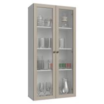 Módulo Cristaleira 70 cm 2 Portas de Vidro Branco/Crema Vik Madesa Módulo Cristaleira 70 cm 2 Portas de Vidro Branco/Crema Vik Madesa
