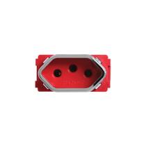Módulo de Tomada Universal Vermelho e Cromado 2P+T de 20 Ampères da Linha Novara - DC1200-42 - DICOMPEL