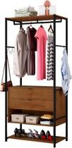 Módulo Guarda Roupa Solteiro S/ Porta Closet Aço Cabideiro 2 Gavetas Nichos E Prateleiras Lyon