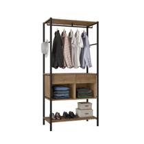 Módulo Guarda Roupas S/ Portas Closet Aço 1 Cabideiro 2 Gavetas Nichos 2 Prateleiras em MDP Paris