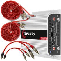 Módulo Taramps TS800x4 2 Ohms + 2 Cabos RCA 5 Metros KX3 Eco Vermelho + 2 Cabos Y 2 Machos / 1 Fêmea