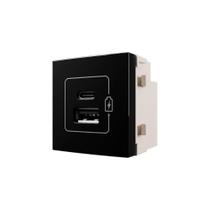 Módulo Tomada Carregador Usb Duplo Usb-c + Usb-a Margirius Sleek 2a 10W Preto Ebony Módulo Tomada Carregador Usb Duplo Usb-c + Usb-a Margirius Sleek 2a 10W Preto Ebony