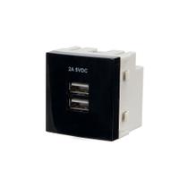 Módulo Tomada Duplo Carregador USB-A MarGirius Sleek 2A 10W Preto Ebony