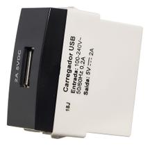 Módulo Tomada USB 1A Bivolt Ebony Sleek Carregador Embutido Branco Módulo Tomada USB 1A Bivolt Ebony Sleek Carregador Embutido Branco