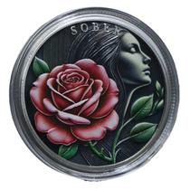 Moeda comemorativa Pink Lady Rose Love Design 35g 4cm