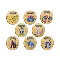 Moeda Comemorativa Pokémon Dourada, Distintivo De Desenho Animado De Pocket Monsters, Pequenos