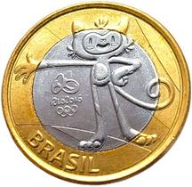 Moeda da Mascote VINÍCIUS Anômala de 1 Real de 2016 comemorativa dos Jogos Olímpicos e Paralímpicos Rio 2016 do Brasil