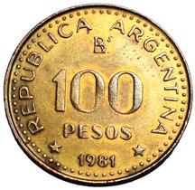 Moeda de 100 Pesos de 1981 da República da Argentina - pesos argentinos