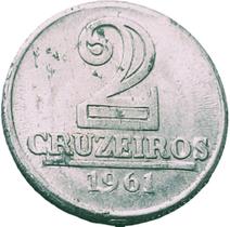 Moeda de 2 Cruzeiros Inclinada à Direita em 10 Graus de 1961 do Brasil