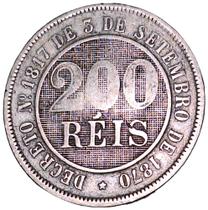 Moeda de 200 Réis Fundo Linhado de 1888 Império do Brazil