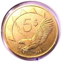 Moeda de 5 Dólares Flor de Cunho de 1993 da República da Namíbia